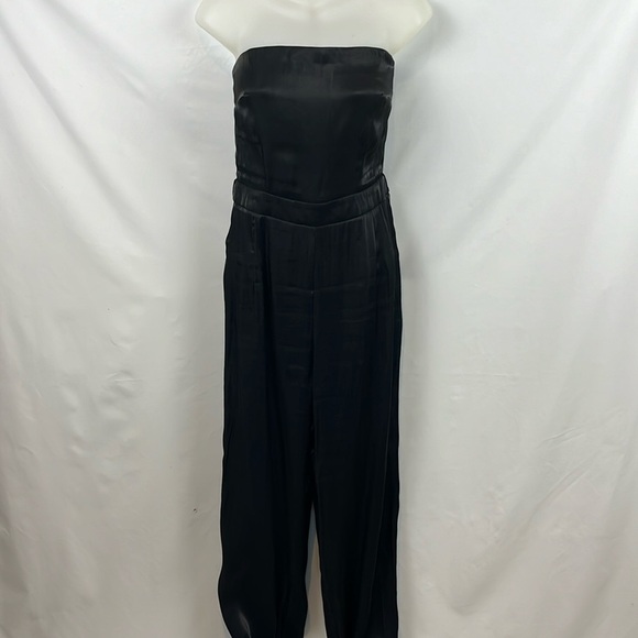 Nasty‎ Gal Black Satin Belted Strapless Jumper Jumpsuit with Ties Size 4 - Picture 5 of 16